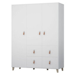 Arte Elegant White Matt Hinged Wardrobe W1500mm H2010mm D550mm With Leather Handles & Wooden Legs - thumbnail 1