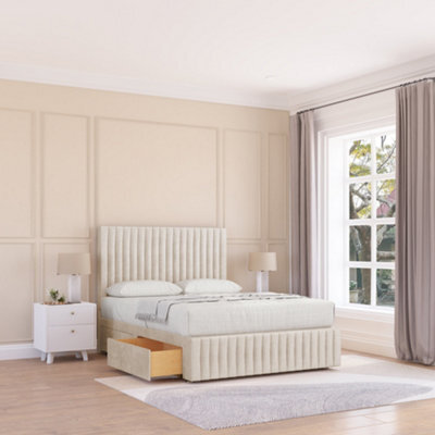 "Sloomy 2Ft6 Madison Divan Bed Base Cream Plush ,no Drawers, 12"" Footboard & 26"" Struts Headboard - Small Single" - image 1