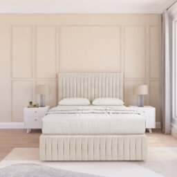 "Sloomy 2Ft6 Madison Divan Bed Base Cream Plush ,no Drawers, 12"" Footboard & 26"" Struts Headboard - Small Single" - thumbnail 2