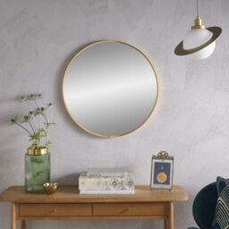 The Online Mirror Shop Wall Mirror Bexley Round Shaped With Brushed Gold Aluminium Frame- Diameter 60Cm For Lounge Exuding Opulence, Art Deco Home - thumbnail 4