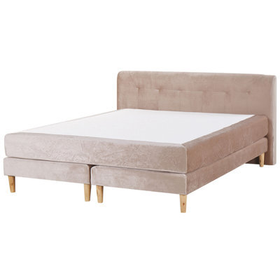 Beliani Divan Bed Velvet Marquise 180 X 200 Cm (Eu Super King) Beige - image 1