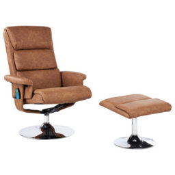 Beliani Massage Chair Legend With Footstool Faux Leather Brown - thumbnail 1