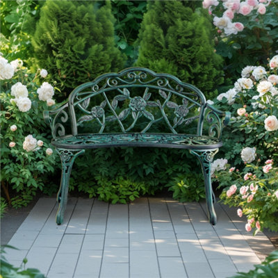 Yaheetech Green Outdoor Metal Garden Bench With Adjustable Foot Pads - image 1