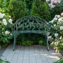 Yaheetech Green Outdoor Metal Garden Bench With Adjustable Foot Pads