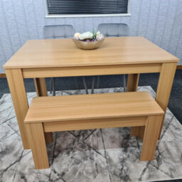 Kosy Koala Oak Effect Dining Table Set With 2 Grey Velvet Chairs And 1 Bench Dining Room Furniture - thumbnail 8