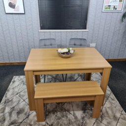 Kosy Koala Oak Effect Dining Table Set With 2 Grey Velvet Chairs And 1 Bench Dining Room Furniture - thumbnail 5