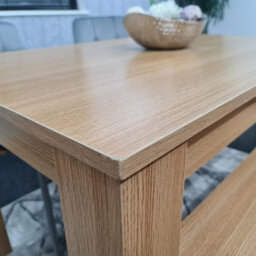 Kosy Koala Oak Effect Dining Table Set With 2 Grey Velvet Chairs And 1 Bench Dining Room Furniture - thumbnail 4