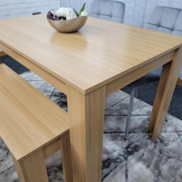Kosy Koala Oak Effect Dining Table Set With 2 Grey Velvet Chairs And 1 Bench Dining Room Furniture - thumbnail 7