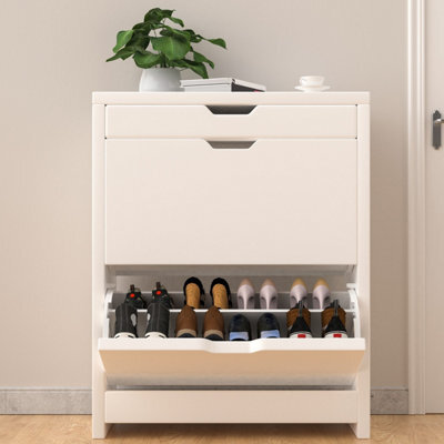 Heavy-Duty White 2-Drawer Shoe Cabinet With Pull-Down Door Storage Organizer Uk - image 1