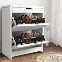 Heavy-Duty White 2-Drawer Shoe Cabinet With Pull-Down Door Storage Organizer Uk - thumbnail 3