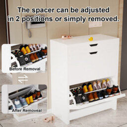 Heavy-Duty White 2-Drawer Shoe Cabinet With Pull-Down Door Storage Organizer Uk - thumbnail 6
