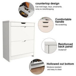 Heavy-Duty White 2-Drawer Shoe Cabinet With Pull-Down Door Storage Organizer Uk - thumbnail 5