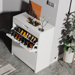 Heavy-Duty White 2-Drawer Shoe Cabinet With Pull-Down Door Storage Organizer Uk - thumbnail 4