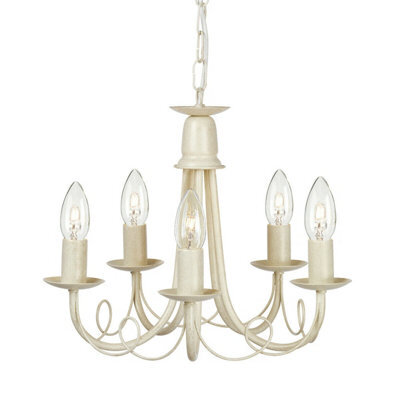 Elegant 5 Bulb Ivory Gold Chandelier Pendant Light With Led E14 60W Bulbs