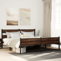 Berkfield Metal Bed Frame Without Mattress Brown Oak 183X213 Cm