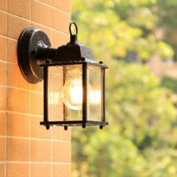 Thehotsale E27 Glass Square Lantern Shade Outdoor Waterproof Metal Wall Light With Black Circular Base - thumbnail 3