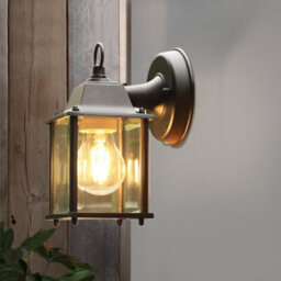 Thehotsale E27 Glass Square Lantern Shade Outdoor Waterproof Metal Wall Light With Black Circular Base - thumbnail 2