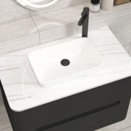 Royal Bathrooms Venice 800mm Matt Nocturne Black Wall Mounted Bathroom Countertop Vanity Unit 2 Drawer With Qubix Basin - thumbnail 6