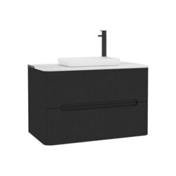Royal Bathrooms Venice 800mm Matt Nocturne Black Wall Mounted Bathroom Countertop Vanity Unit 2 Drawer With Qubix Basin - thumbnail 7