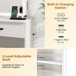 Costway Vanity Desk With Sliding Mirror And Lights Dressing Table And Chair Set-White - thumbnail 8
