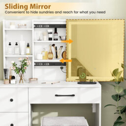 Costway Vanity Desk With Sliding Mirror And Lights Dressing Table And Chair Set-White - thumbnail 7