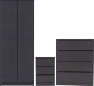 Seconique Malvern Trio Bedroom Set Wardrobe Chest Of Drawers Bedside Grey Finish - image 1