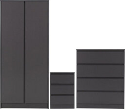 Seconique Malvern Trio Bedroom Set Wardrobe Chest Of Drawers Bedside Grey Finish - thumbnail 2