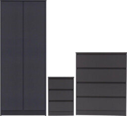 Seconique Malvern Trio Bedroom Set Wardrobe Chest Of Drawers Bedside Grey Finish - thumbnail 1