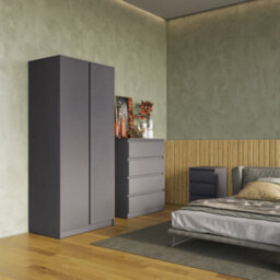 Seconique Malvern Trio Bedroom Set Wardrobe Chest Of Drawers Bedside Grey Finish - thumbnail 9