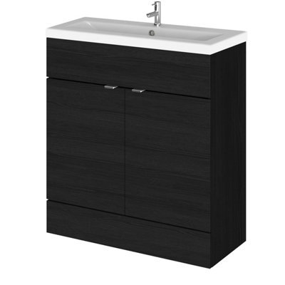 Hudson Reed Fusion Floor Standing 2 Door Vanity Unit & Ceramic Basin, Sink Vanity Unit, Charcoal Black, 800mm - image 1