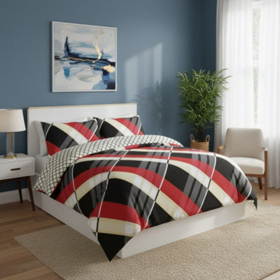 Modern Reversible Duvet Cover Stylish Geometric Pattern Bedding For Bedroom Black - image 1
