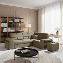 Wakiki Upholstered Corner Sofa Bed With Two Ottomans Left Or Right Storage Dolphin Mechanism 260X96X190Cm Beige Right