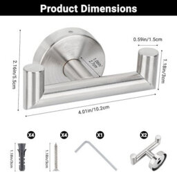 2 Pack Wall-Mounted Towel Hooks, 2-Piece Bathroom Towel Rack, Coat Rack, Screw, In Wall Hook, Stainless Steel Towel Hook - thumbnail 5