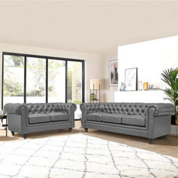 Furniture in Fashion Hertford Faux Leather 3 + 2 Seater Sofa Set In Vintage Grey - thumbnail 1