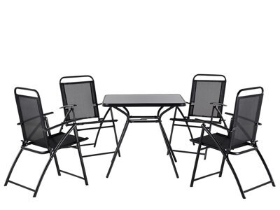 Wyld And Coco Black Steel 5-Piece Folding Dining Set, Square Tempered Glass Table With 4 Chairs - image 1