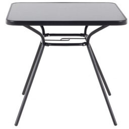 Wyld And Coco Black Steel 5-Piece Folding Dining Set, Square Tempered Glass Table With 4 Chairs - thumbnail 4