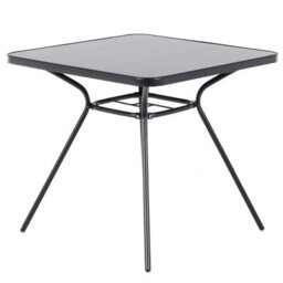 Wyld And Coco Black Steel 5-Piece Folding Dining Set, Square Tempered Glass Table With 4 Chairs - thumbnail 3