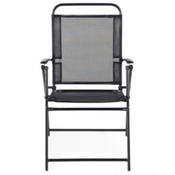 Wyld And Coco Black Steel 5-Piece Folding Dining Set, Square Tempered Glass Table With 4 Chairs - thumbnail 6