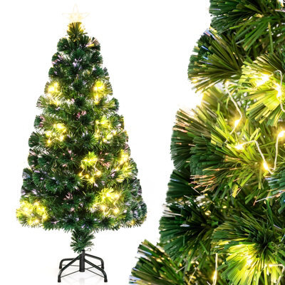 Costway 4 Ft Fiber Optic Christmas Tree Pre-Lit Artificial Xmas Tree W/ Warm-White Lights - image 1