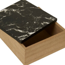 Orsina  Black Marble Effect Trinket Box,wooden Trinket Box With Natural Base,square Shaped Jewelry Box With Lid - thumbnail 3