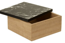Orsina  Black Marble Effect Trinket Box,wooden Trinket Box With Natural Base,square Shaped Jewelry Box With Lid - thumbnail 2