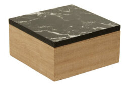 Orsina  Black Marble Effect Trinket Box,wooden Trinket Box With Natural Base,square Shaped Jewelry Box With Lid