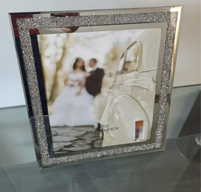 Deenz Crushed Jewel Crystals Photo Frame Silver Mirrored Crystal Diamante Picture Frame (10X12 Inch) - image 1