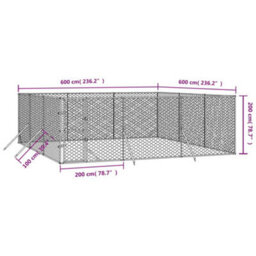 Walplus Outdoor Dog Kennel Silver 6X6X2 M Galvanised Steel - thumbnail 4