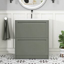 Royal Bathrooms Elmore 700mm Traditional Floor Standing 2 Drawer Bathroom Vanity Unit With Matt Stone Basin Sink - Matt Green - thumbnail 3