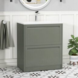 Royal Bathrooms Elmore 700mm Traditional Floor Standing 2 Drawer Bathroom Vanity Unit With Matt Stone Basin Sink - Matt Green