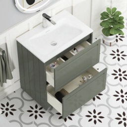 Royal Bathrooms Elmore 700mm Traditional Floor Standing 2 Drawer Bathroom Vanity Unit With Matt Stone Basin Sink - Matt Green - thumbnail 5