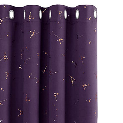 Deconovo Blackout Eyelet Curtains, Gold Constellation Printed Curtains For Bedroom, 46 X 72 Inch(W X L), Dark Purple, 2 Panels - image 1