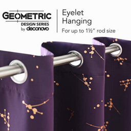 Deconovo Blackout Eyelet Curtains, Gold Constellation Printed Curtains For Bedroom, 46 X 72 Inch(W X L), Dark Purple, 2 Panels - thumbnail 4