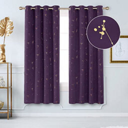 Deconovo Blackout Eyelet Curtains, Gold Constellation Printed Curtains For Bedroom, 46 X 72 Inch(W X L), Dark Purple, 2 Panels - thumbnail 2